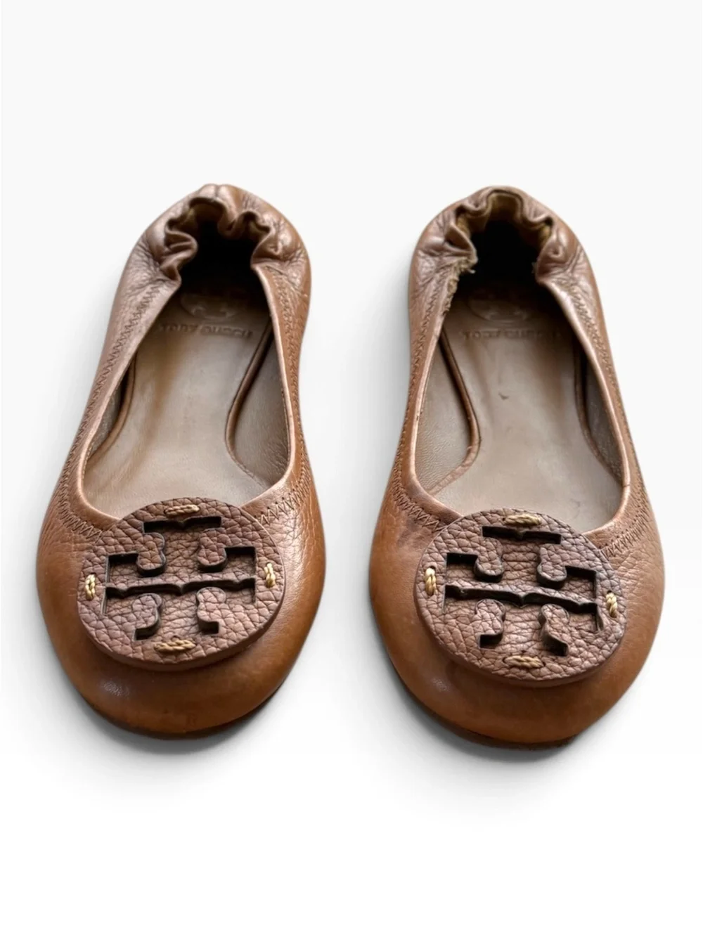 Tory Burch Reva Tonal Leather Ballet Flats - Royal Tan / Cognac - Size 4M